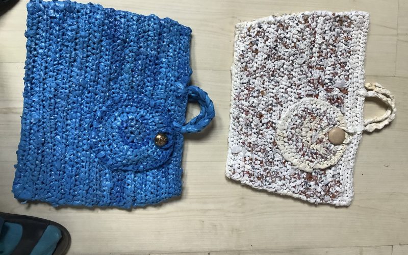 HEEED Crocheted plastic bags from waste collected from under water at LMNP Malawi.